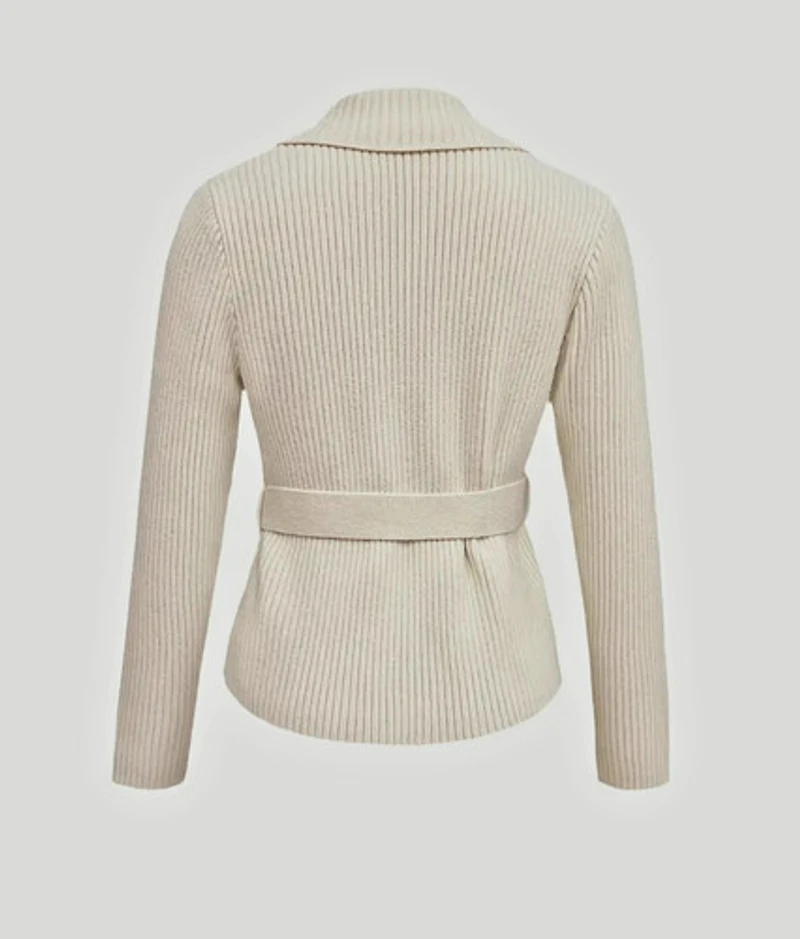 Elegant Off White  Cardigan with Golden Buttons and Belt