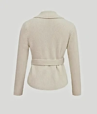 Elegant Off White  Cardigan with Golden Buttons and Belt