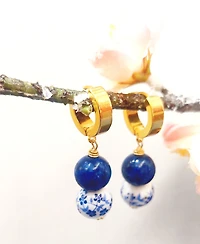 Blue Lapis Lasuli & Floral Porcelain Earring 