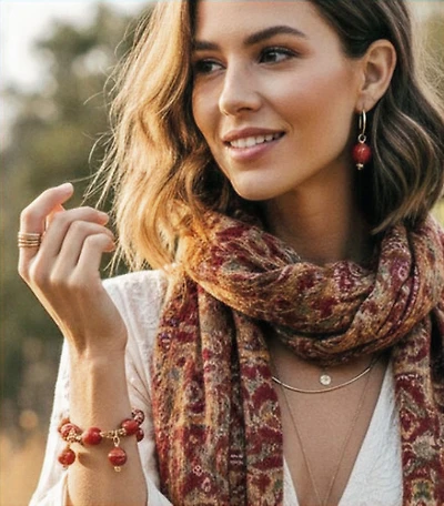 Red Golden  Wire Turquoise Earring