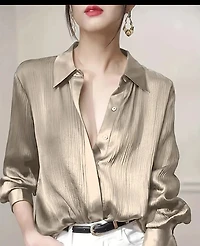 Light Gold Satin Long Sleeve Blouse