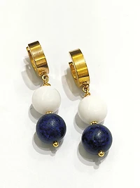 Blue Lapis & White Agate Stone Earrings 