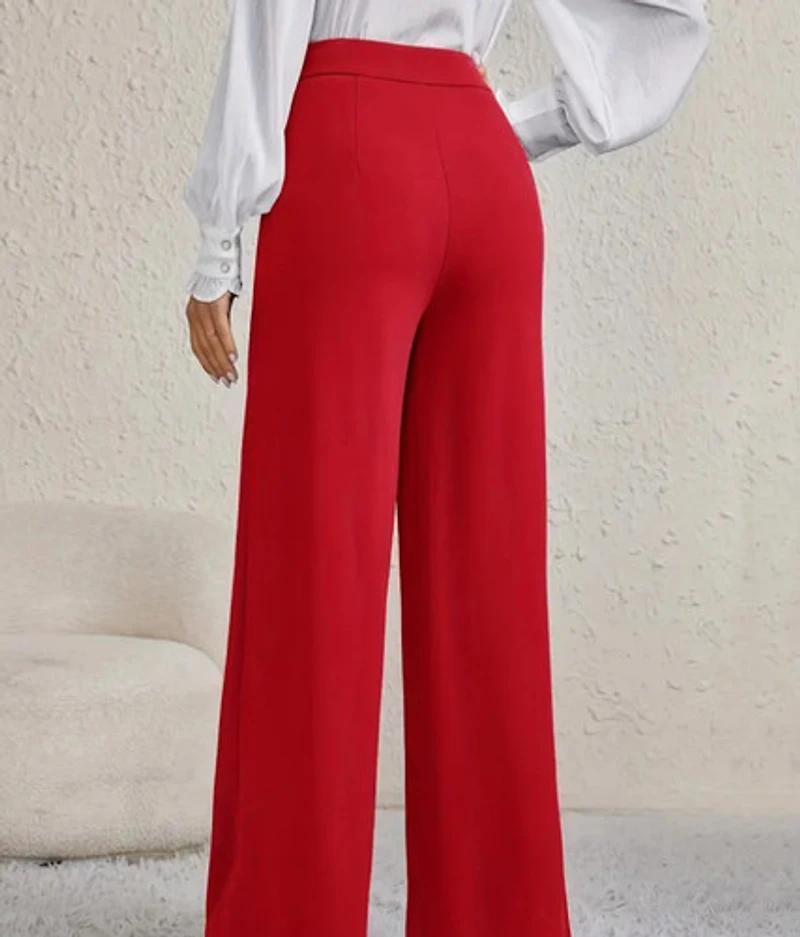 Elegant Wide Leg Palazzo Pants - Red