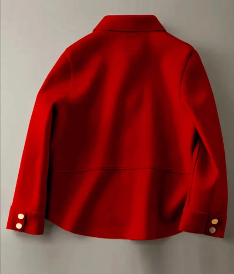 Red Collar Single Breasted Short Coat