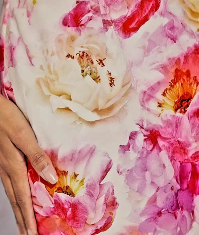 Floral Print Bodycon Dress - Sleeveless, Ruffle Detail