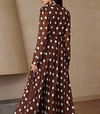 Brown Chiffon  Polka Dot Maxi Dress