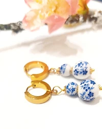 Blue Floral Porcelain Earring 
