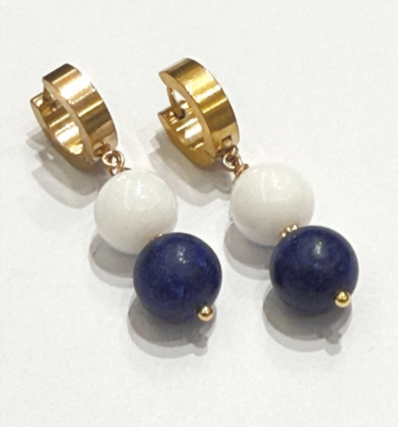 Blue Lapis & White Agate Stone Earrings