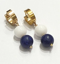 Blue Lapis & White Agate Stone Earrings 