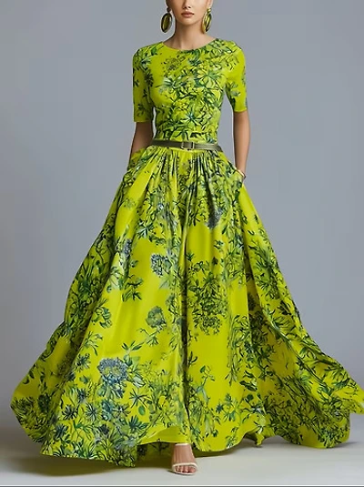 Elegant Floral  Print Maxi Dress