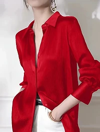 Elegant Women's Red Satin-Finish Shirt