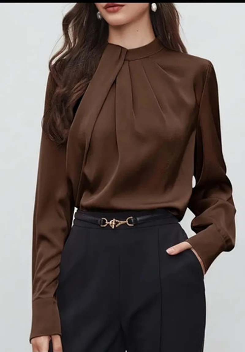 High Collar Design, Ruched  Detailing Blouse