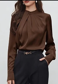 High Collar Design, Ruched  Detailing Blouse