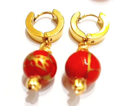 Red Golden Wire Turquoise Earring