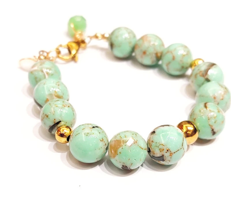 Natural Green Golden Thread Stone Bracelet