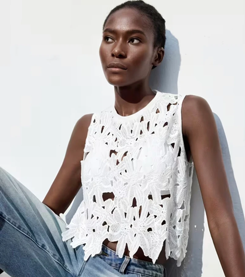 White Floral Lace Top