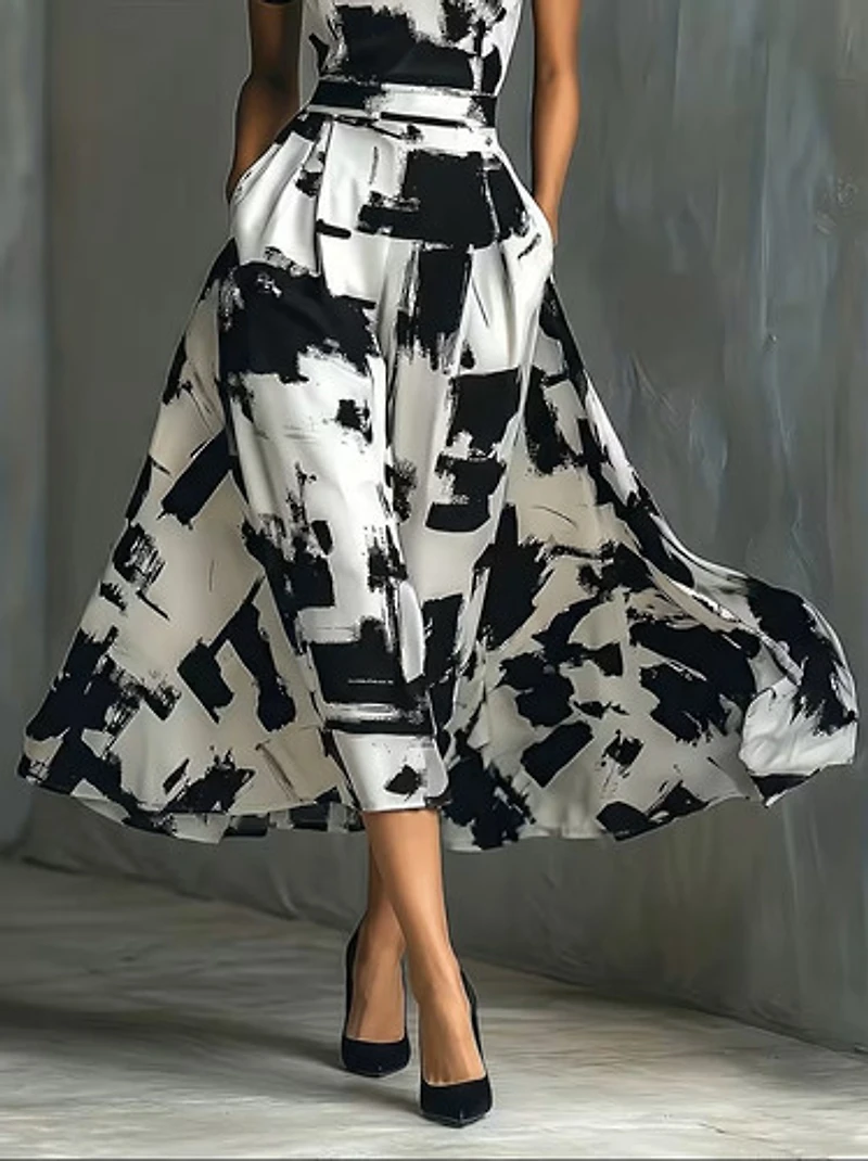 Abstract Art Print Round Neck Dress