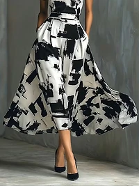 Abstract Art Print Round Neck Dress