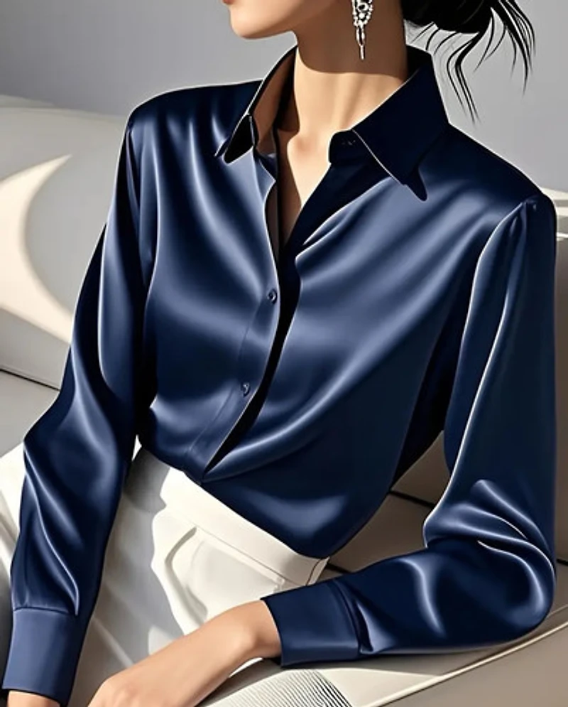 Elegant Classic Collar Satin Shirt