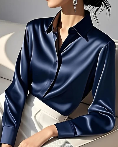 Elegant Classic Collar Satin Shirt