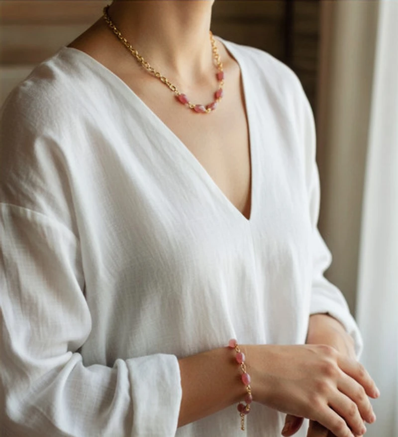 Natural Strawberry Quartz Necklace 