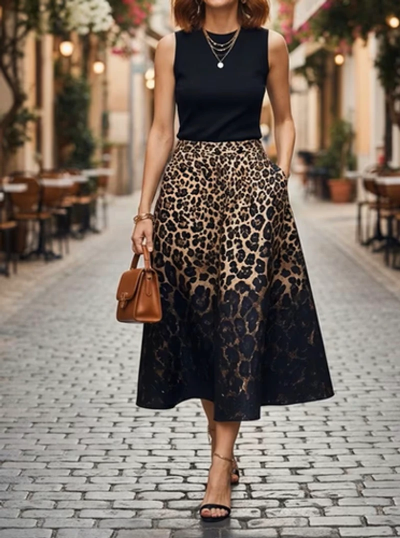 Leopard Print Midi Skirt