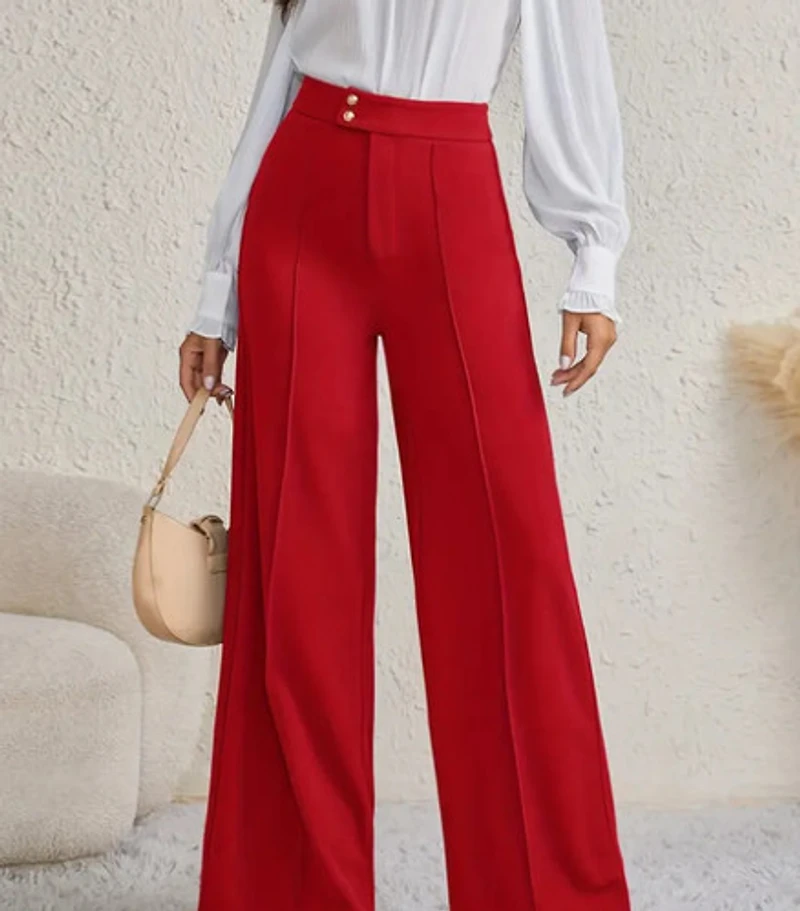 Elegant Wide Leg Palazzo Pants - Red