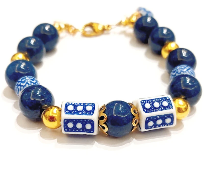 Blue Lapis Lasuli  Bracelet Drum Porcelain