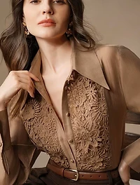 Long Sleeve Lace Embroidery Blouse