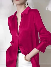 Red Rose Satin Long Sleeve Blouse