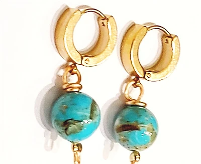 Natural Blue Golden Brown Turquiose Earring