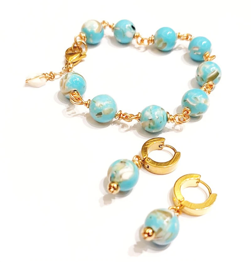 Natural Lake Blue Shell Turquoise Earring 