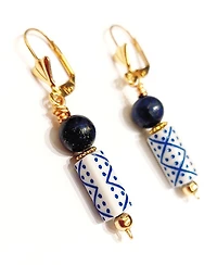 Chinese Porcelain &  Blue Lapis  Lasuli  Earring 