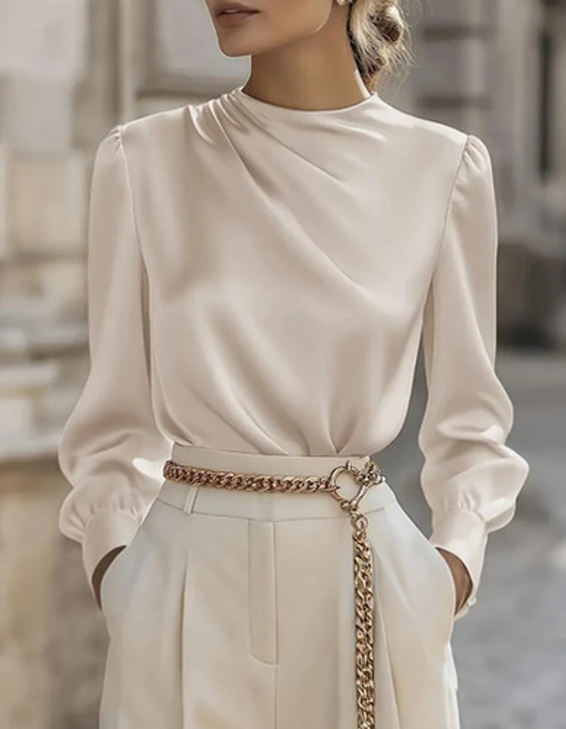 Elegant Collar Rouged Neck Detail Blouse