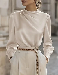 Elegant Collar Rouged Neck Detail Blouse