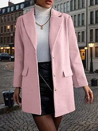 Notched Lapel Long Sleeve Single-Breasted Coat