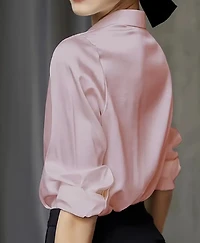 Elegant  Light Pink Satin Long Sleeve Shirt