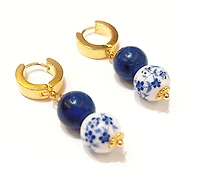 Blue Lapis Lasuli & Floral Porcelain Earring 