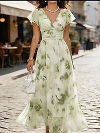 Elegant Ruffle Hem Floral Print Dress