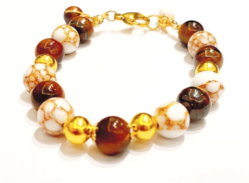 Natural Tiger Eye Stone & White Golden  Spun Howlite