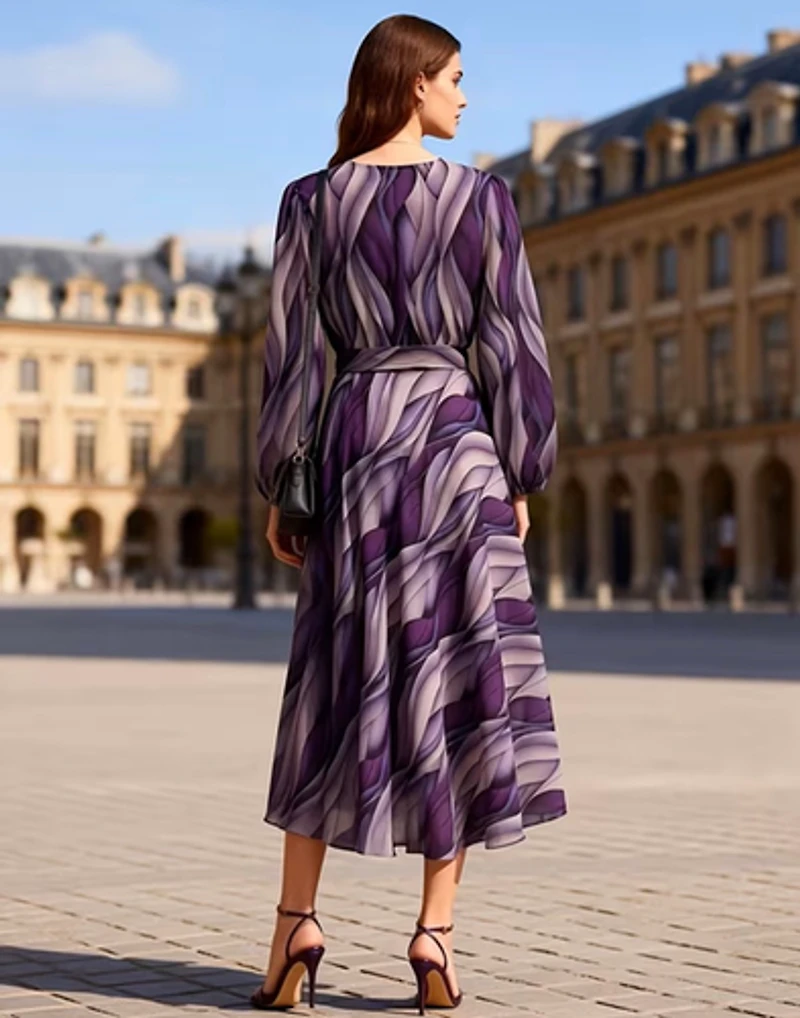 Purple Chiffon Midi Dress