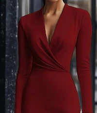 Elegant V-Neck Long Sleeve Bodycon Dress