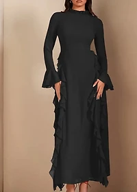 Elegant Black A-Line Dress with Ruffle Detail