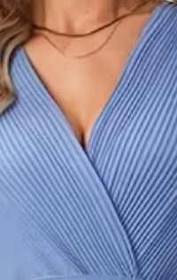 Light Blue V-Neck Detail Long Sleeve Dress