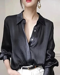 Black Satin Long Sleeve Blouse