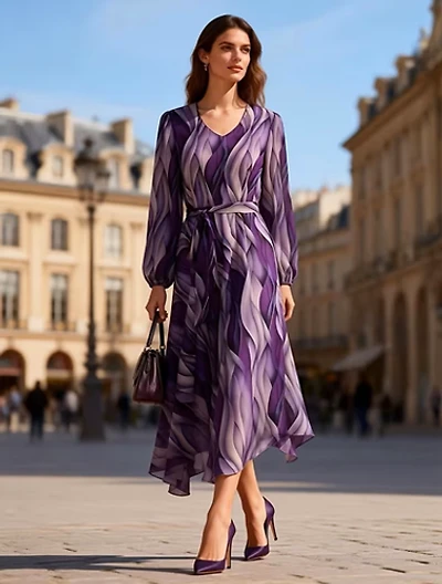 Purple Chiffon Midi Dress