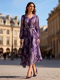 Purple Chiffon Midi Dress