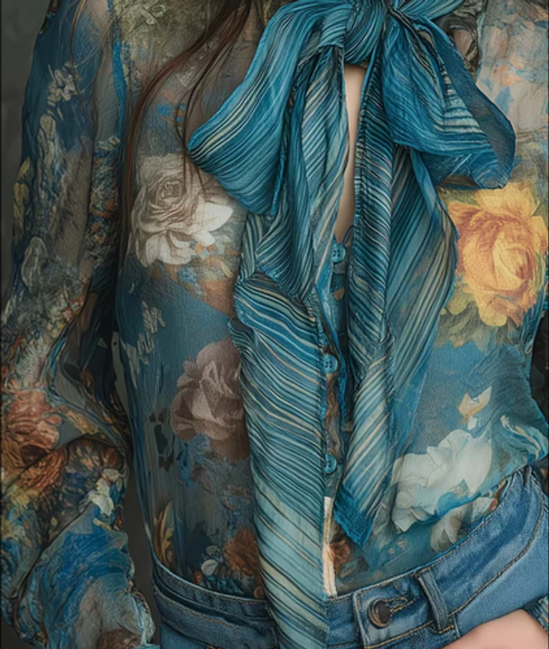 Chiffon Floral Front Tie Blouse