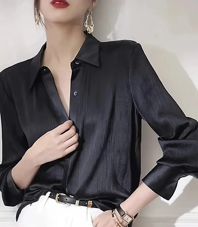 Black Satin Long Sleeve Blouse