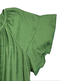 Avocado Green Scoop Neck  Flutter Sleeves Tie Waist